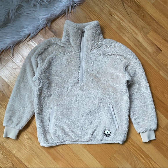 Spider Cozy Beige Sherpa 1/4 Zip Fleece Women Sweater - Picture 3 of 12